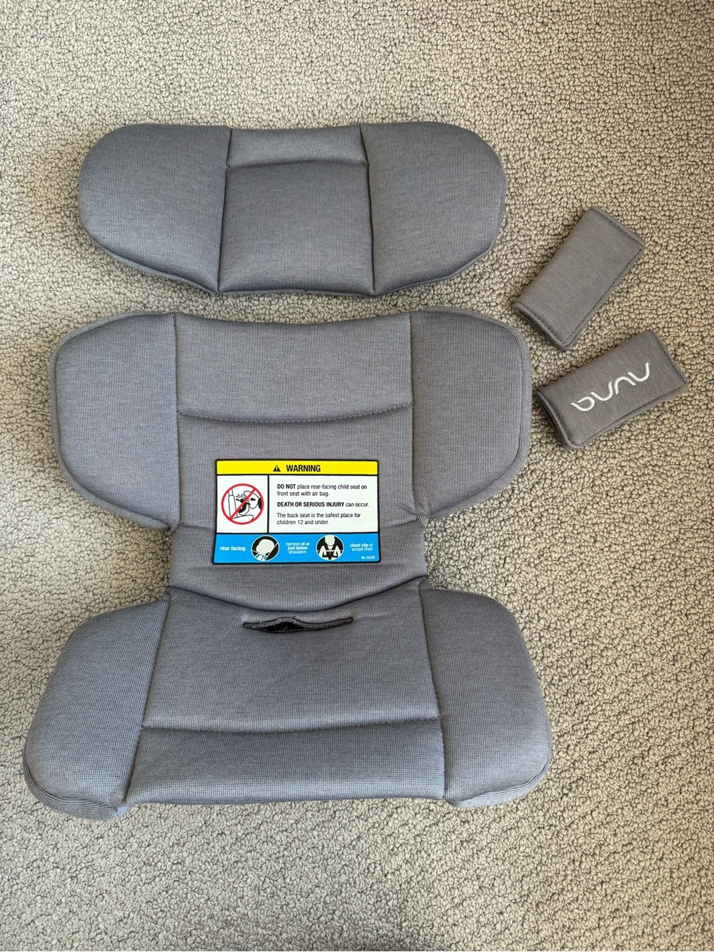 Nuna RAVA Original 3-Piece Infant Insert & Harness Pad Set – Granite Gray